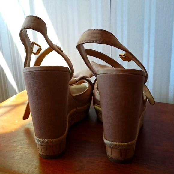 Tory Burch Penny Tan Espadrille Leather Wedge Sandal - Picture 6 of 7